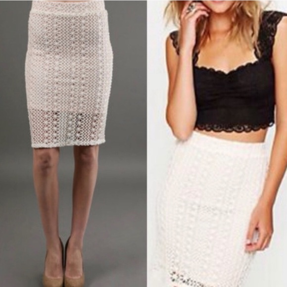 Free People Dresses & Skirts - Free People Cream Crochet Over Pink Mini Skirt